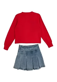 Girls 7-16 Sweater, Tank and Skort Set