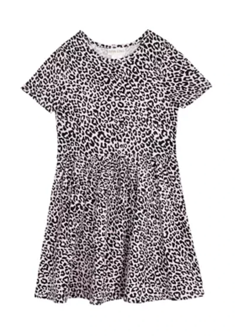 Girls 7-16 Leopard Knit Shirred Waist Dress