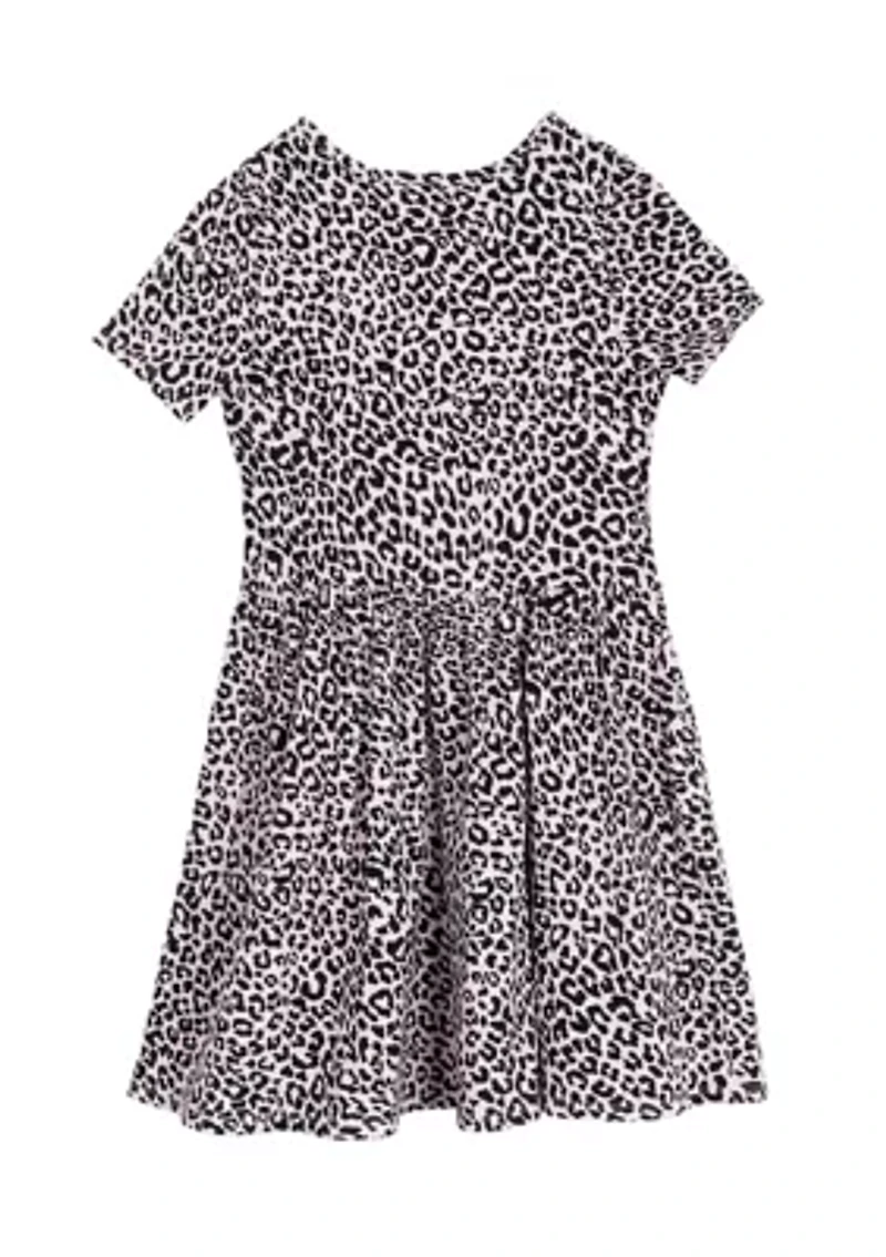 Girls 7-16 Leopard Knit Shirred Waist Dress