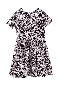 Girls 7-16 Leopard Knit Shirred Waist Dress