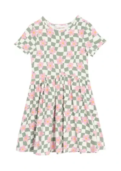 Girls 7-16 Short Sleeve Floral Checkered Skater Dress