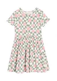 Girls 7-16 Short Sleeve Floral Checkered Skater Dress