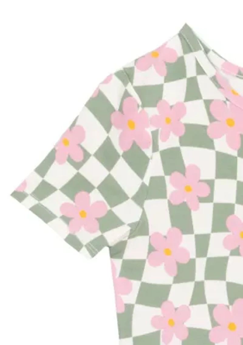Girls 7-16 Short Sleeve Floral Checkered Skater Dress