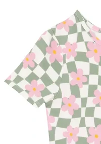 Girls 7-16 Short Sleeve Floral Checkered Skater Dress