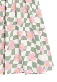 Girls 7-16 Short Sleeve Floral Checkered Skater Dress