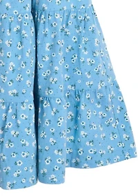 Girls 7-16 Floral Printed Knit Smocked Puff Sleeve Dress