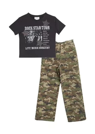 Girls 7-16 Rockstar Graphic T-Shirt and Camo Pants Set