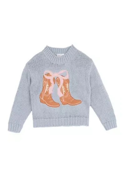 Girls 7-16 Embroidered Cowgirl Boots Sweater