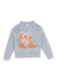 Girls 7-16 Embroidered Cowgirl Boots Sweater