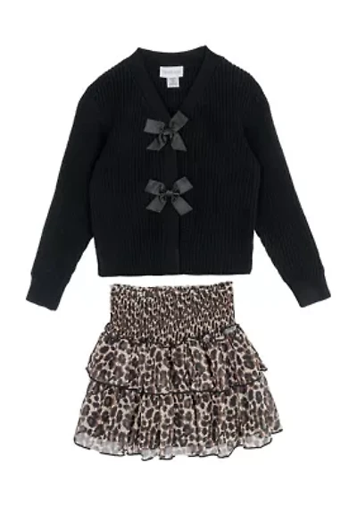 Girls 7-16 Bow Sweater and Animal Printed Skort Set