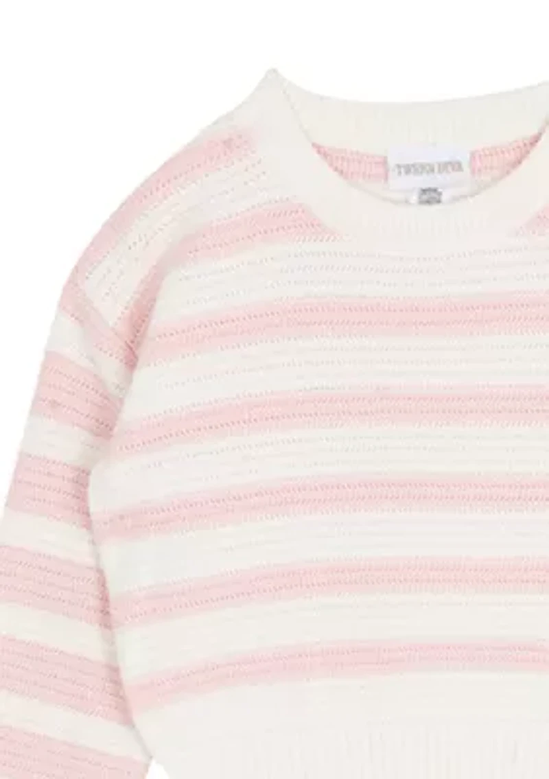 Girls 7-6 Striped Sweater & Bow Jeans Set