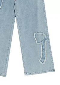 Girls 7-6 Striped Sweater & Bow Jeans Set