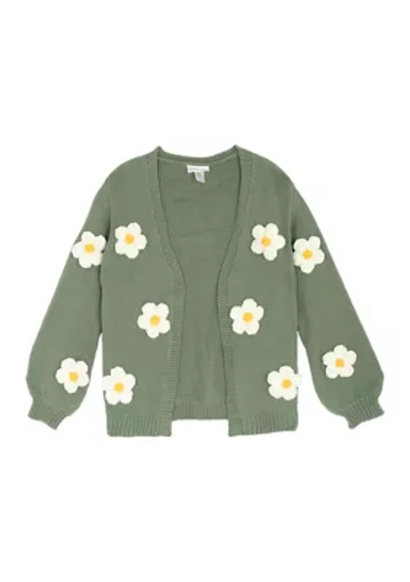 Girls 7-16 3D Flower Knit Cardigan