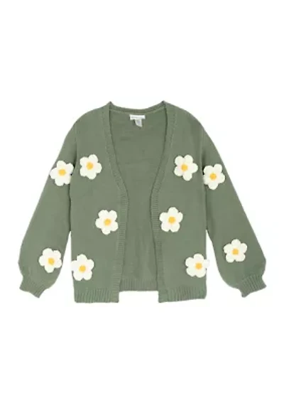 Girls 7-16 3D Flower Knit Cardigan