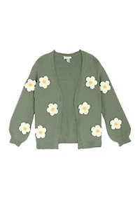 Girls 7-16 3D Flower Knit Cardigan