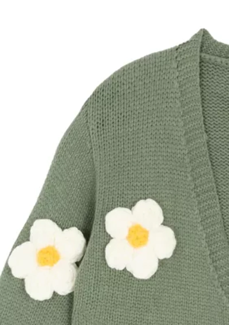 Girls 7-16 3D Flower Knit Cardigan