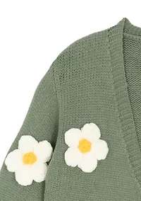 Girls 7-16 3D Flower Knit Cardigan