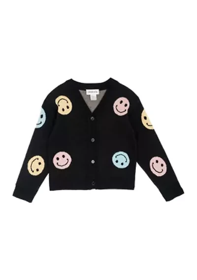 Girls 7-16 Smiley Print Cardigan
