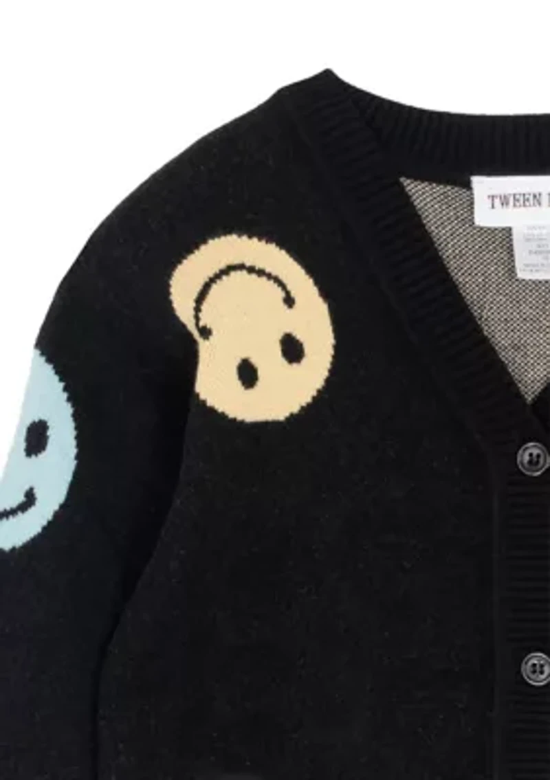 Girls 7-16 Smiley Print Cardigan