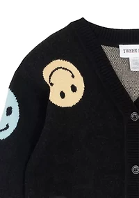 Girls 7-16 Smiley Print Cardigan