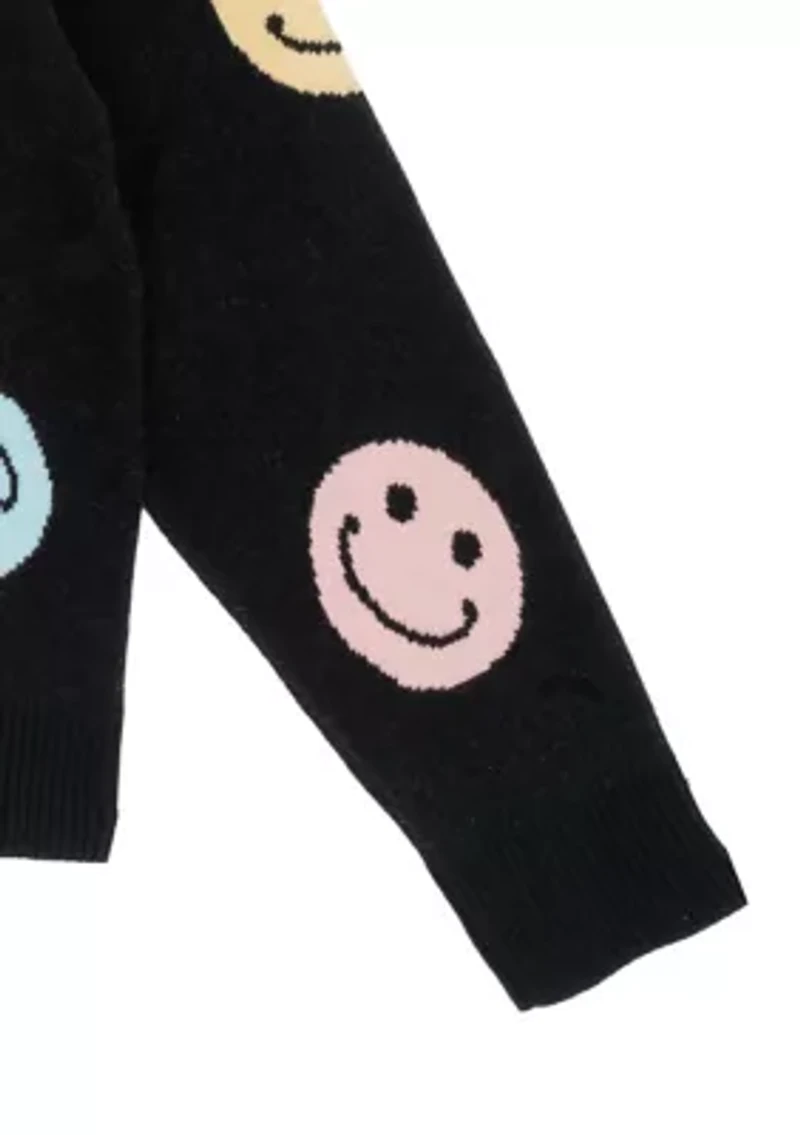 Girls 7-16 Smiley Print Cardigan