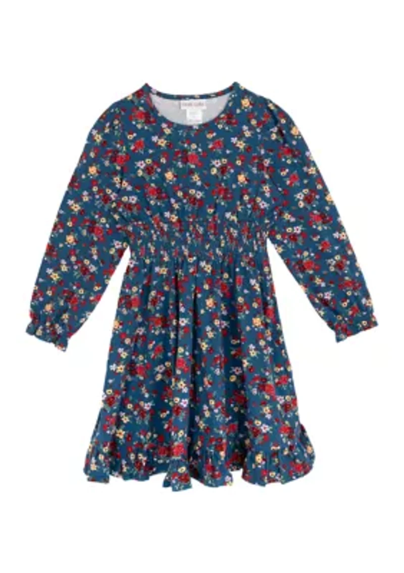 Girls 7-16 Long Sleeve Smock Waist Dress