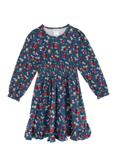 Girls 7-16 Long Sleeve Smock Waist Dress