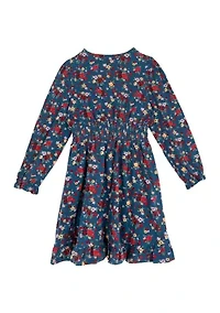 Girls 7-16 Long Sleeve Smock Waist Dress