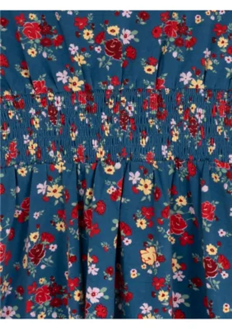 Girls 7-16 Long Sleeve Smock Waist Dress