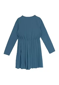 Girls 7-16 Long Sleeve Pleated Dress