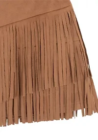 Girls 7-16 Long Sleeve and Suede Fringe Skort Set