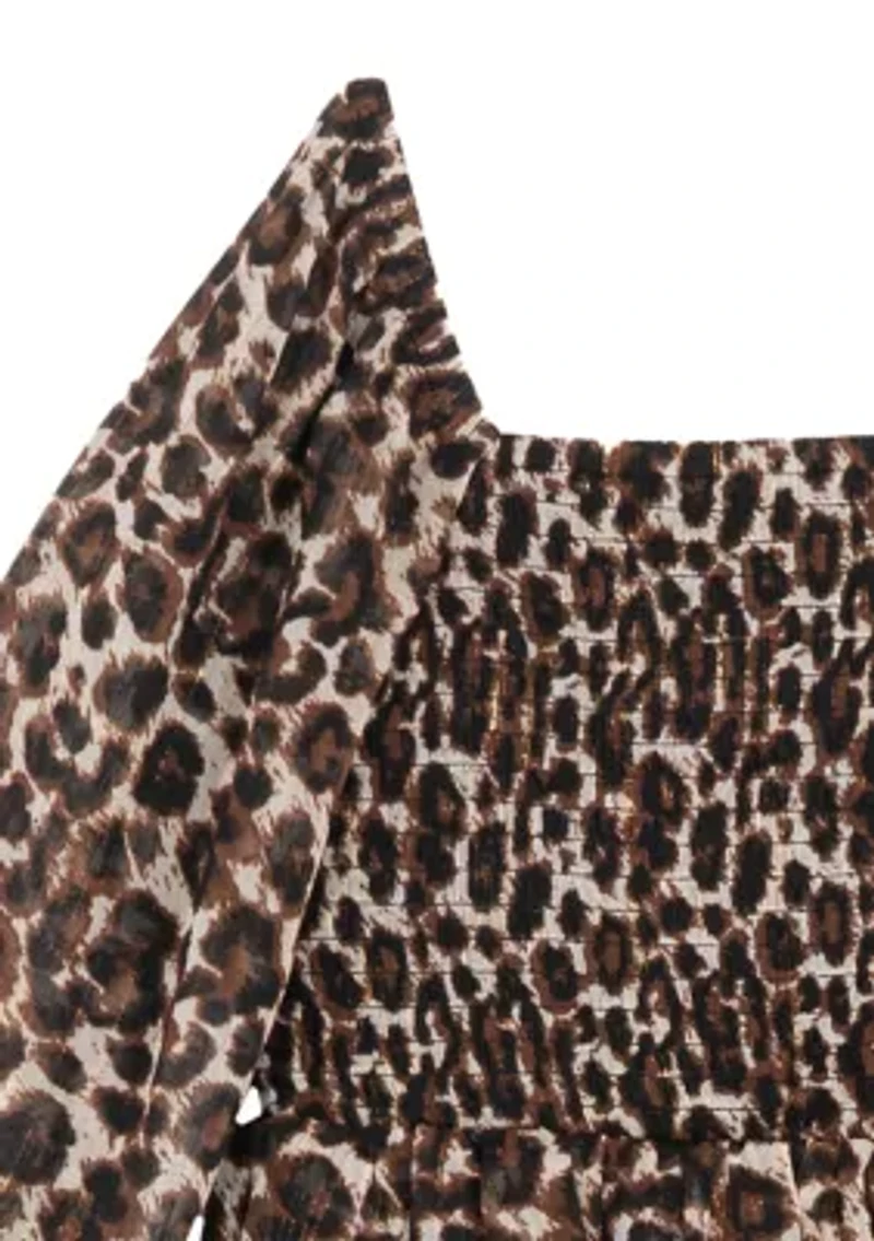 Girls 7-16 Long Sleeve Square Neck Animal Top and Flared Velvet Legging Set