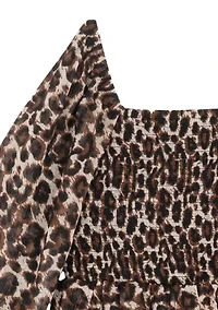 Girls 7-16 Long Sleeve Square Neck Animal Top and Flared Velvet Legging Set