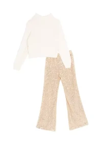 Girls 7-16 Sequin Sweater, Flare Legging and Headband Set