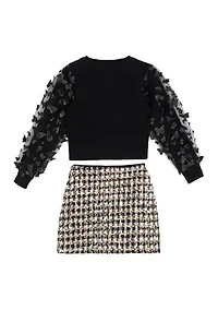 Girls 7-16 Organza Top and Sequin Houndstooth Skirt Set