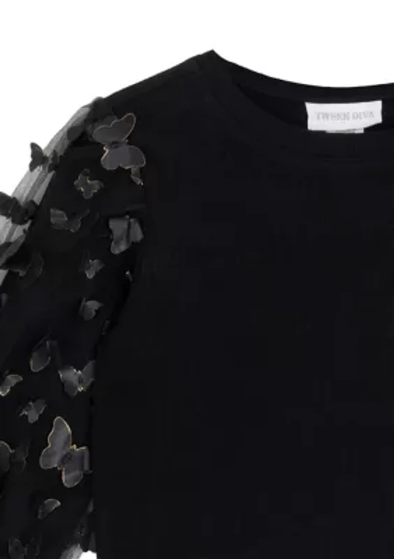 Girls 7-16 Organza Top and Sequin Houndstooth Skirt Set