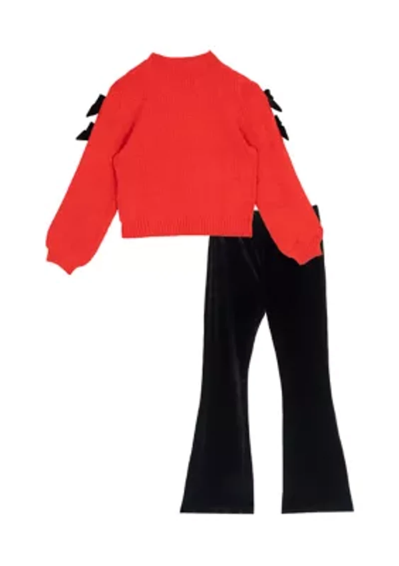 Girls 7-16 Bow Sleeve Sweater and Velvet Pants Set