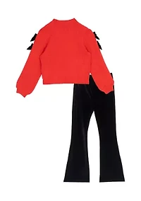 Girls 7-16 Bow Sleeve Sweater and Velvet Pants Set