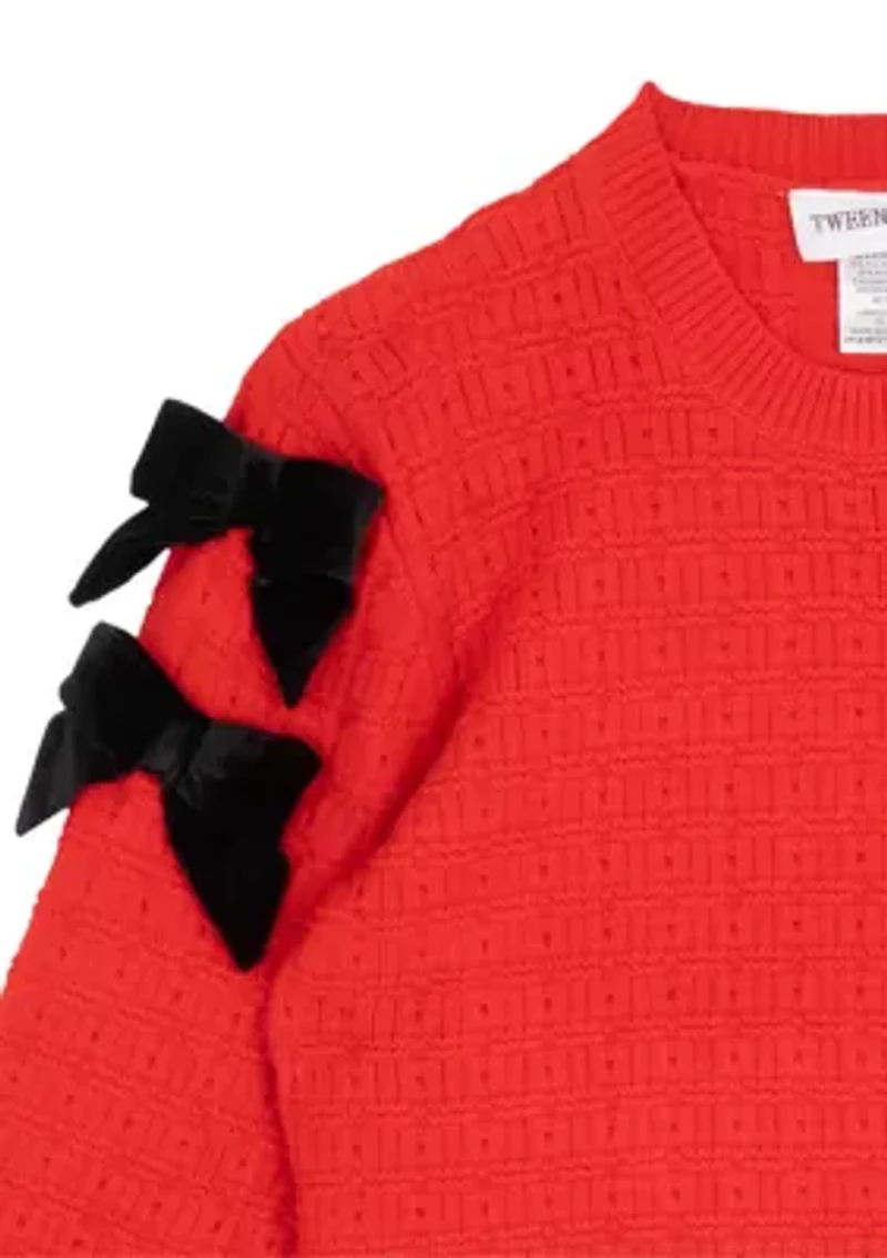 Girls 7-16 Bow Sleeve Sweater and Velvet Pants Set