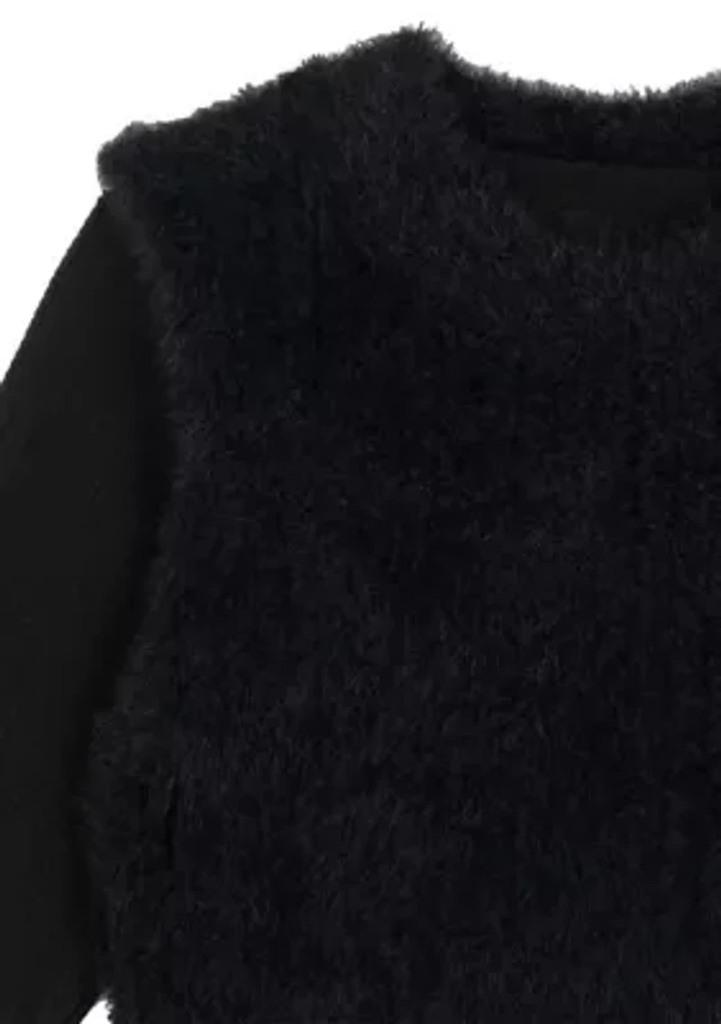 Girls 7-16 Fuzzy Sweater and Plaid Skirt Set