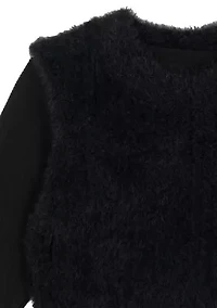 Girls 7-16 Fuzzy Sweater and Plaid Skirt Set