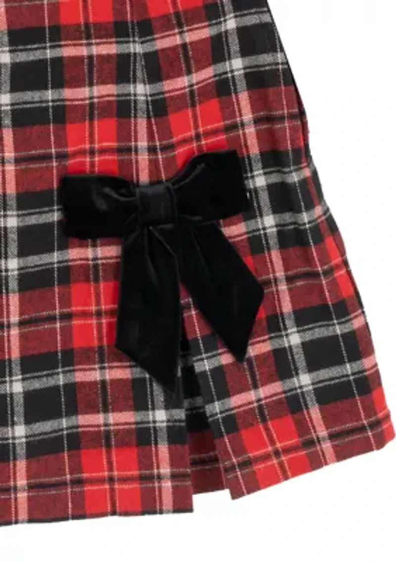 Girls 7-16 Fuzzy Sweater and Plaid Skirt Set