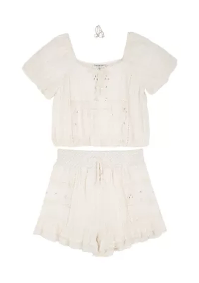 Girls 7-16 Gauze Embellished Top and Shorts Set
