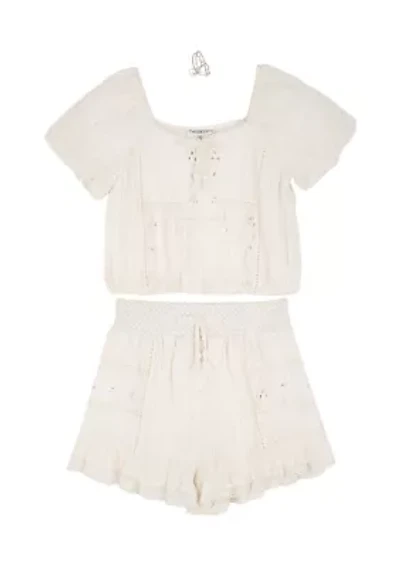 Girls 7-16 Gauze Embellished Top and Shorts Set