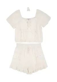 Girls 7-16 Gauze Embellished Top and Shorts Set