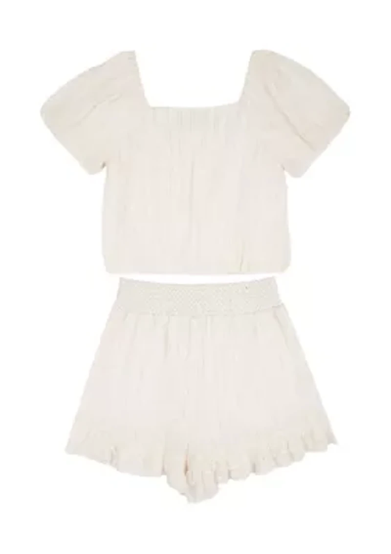 Girls 7-16 Gauze Embellished Top and Shorts Set