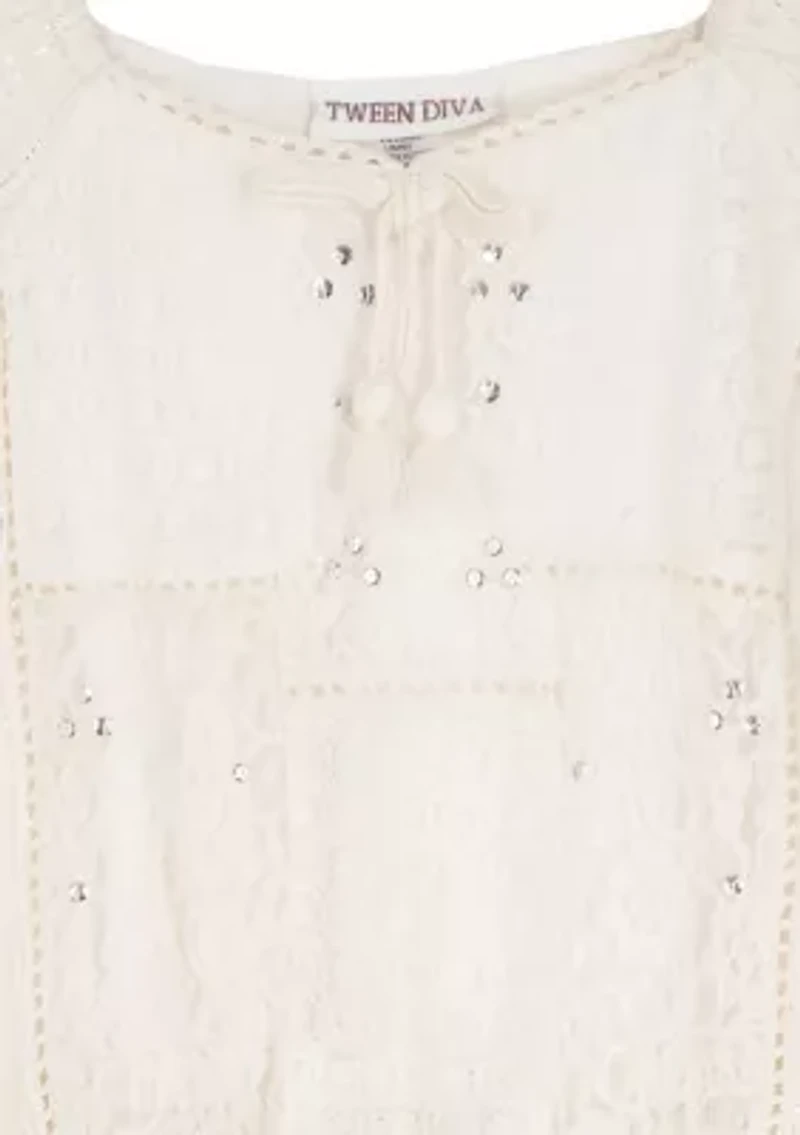 Girls 7-16 Gauze Embellished Top and Shorts Set