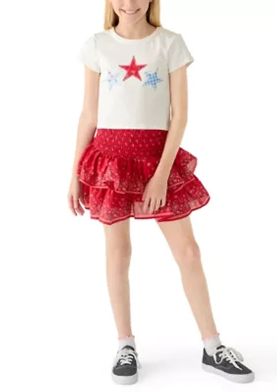 Girls 7-16 Patchwork Stars Shirt and Skort Set