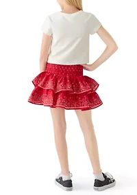 Girls 7-16 Patchwork Stars Shirt and Skort Set