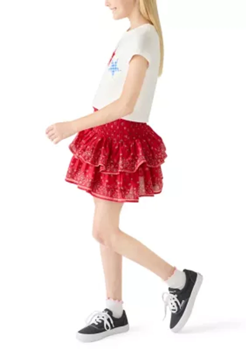 Girls 7-16 Patchwork Stars Shirt and Skort Set